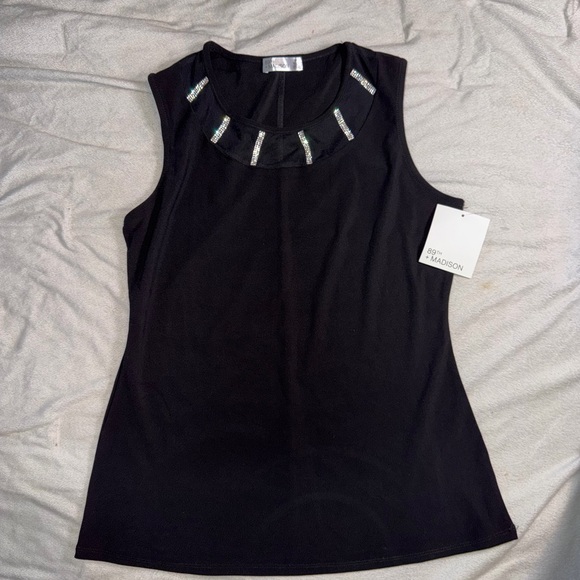89th & Madison Tops - 89th & Madison Black Tank Top with Silver Details